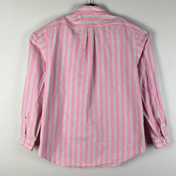 Ralph Lauren Button Down Shirt Long Sleeve Pink Stripe Cotton Classic Fit Large - Picture 6 of 9